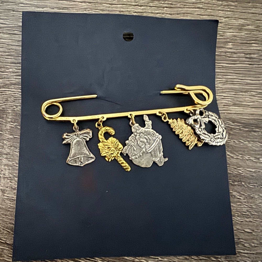 Vintage Gold Plated Pins with Dangling Charms,